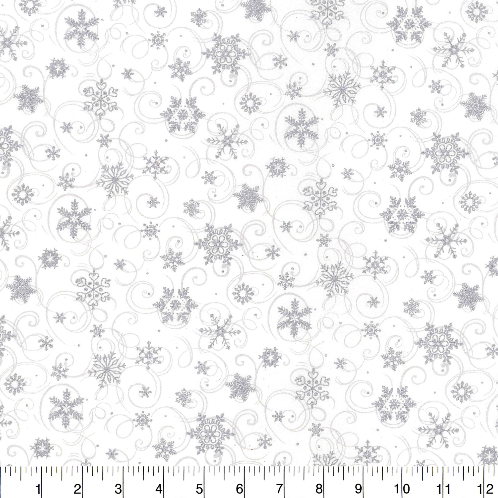 Fabric Traditions Christmas First Snowfall White Glitter Cotton Fabric